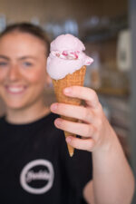 A sco ice creamop of handmade Gelato